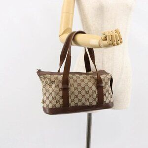 GUCCI GG Canvas Hand Bag Beige Gold